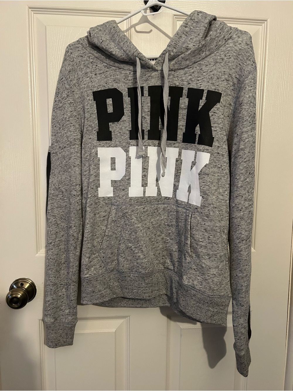 PINK Victoria's Secret Gray Heather Pullover Hoodie with Black & White Logo